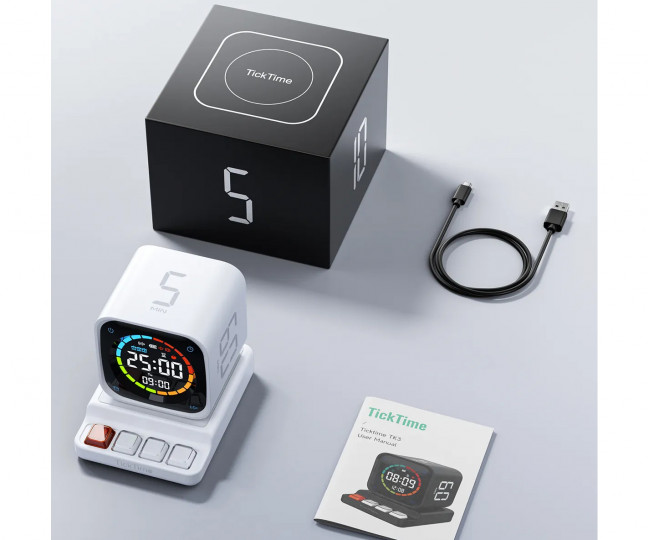 Смарт-таймер Ticktime TK3 Pomodoro Timer Cube, Productivity Timer White